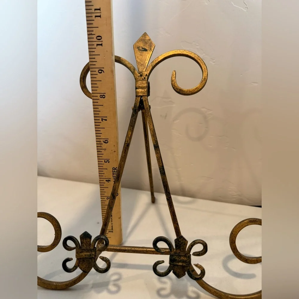 Large Wrought Iron Black Gold Easel‎  Picture Frame Art Display Stand 11” Tall